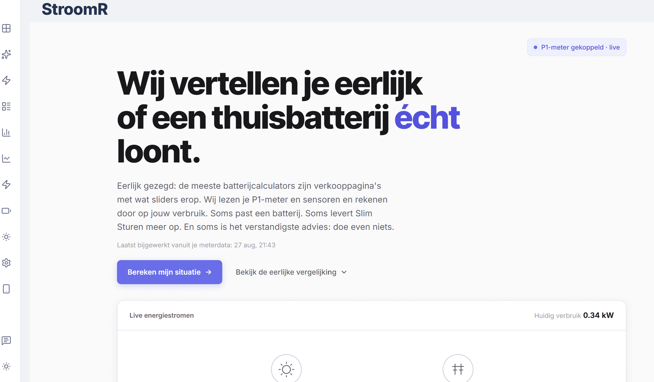Stroomr EMS eerlijke thuisbatterij berekening op basis van P1-data