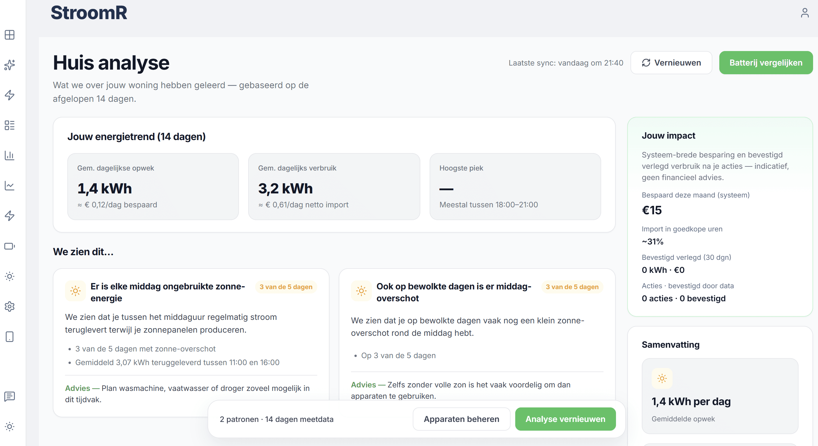 Stroomr EMS huisanalyse met energietrend en persoonlijke inzichten